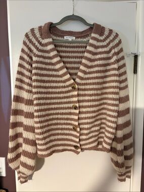 Blu Pepper Cream and Brown Striped Button-Front Cardigan